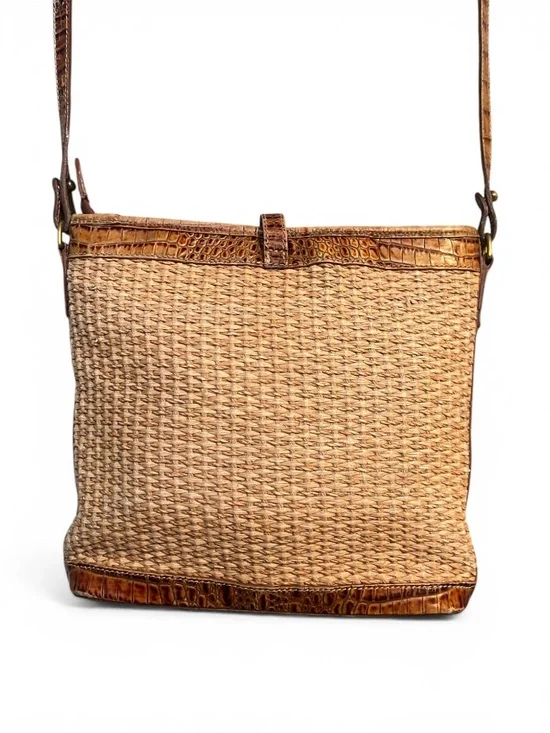 Brahmin Vintage Straw Woven Crossbody Bag Croc Leather Trim Boho Summer - Picture 4 of 9